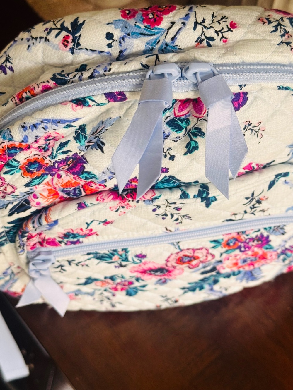 Vera Bradley White Floral Quilted Backpack with Pink and Blue Flowers - Picture 8 of 8